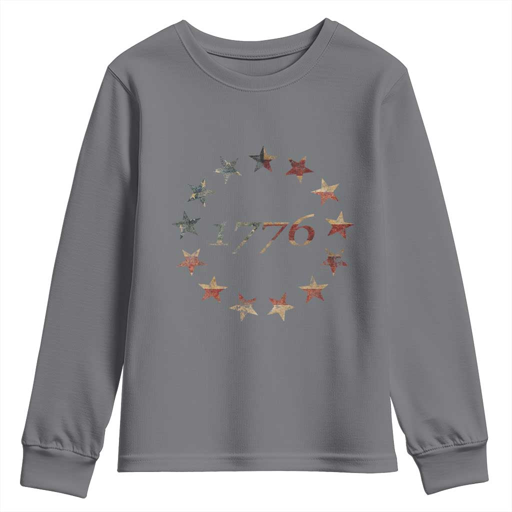 13 Star Flag Betsy Ross Distressed American Flag 1776 USA Youth Sweatshirt 4th Of July TS11 Charcoal Print Your Wear