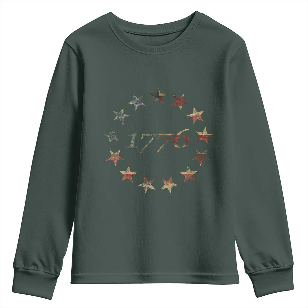 13 Star Flag Betsy Ross Distressed American Flag 1776 USA Youth Sweatshirt 4th Of July TS11 Dark Forest Green Print Your Wear