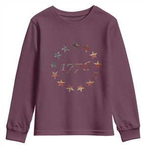 13 Star Flag Betsy Ross Distressed American Flag 1776 USA Youth Sweatshirt 4th Of July TS11 Maroon Print Your Wear