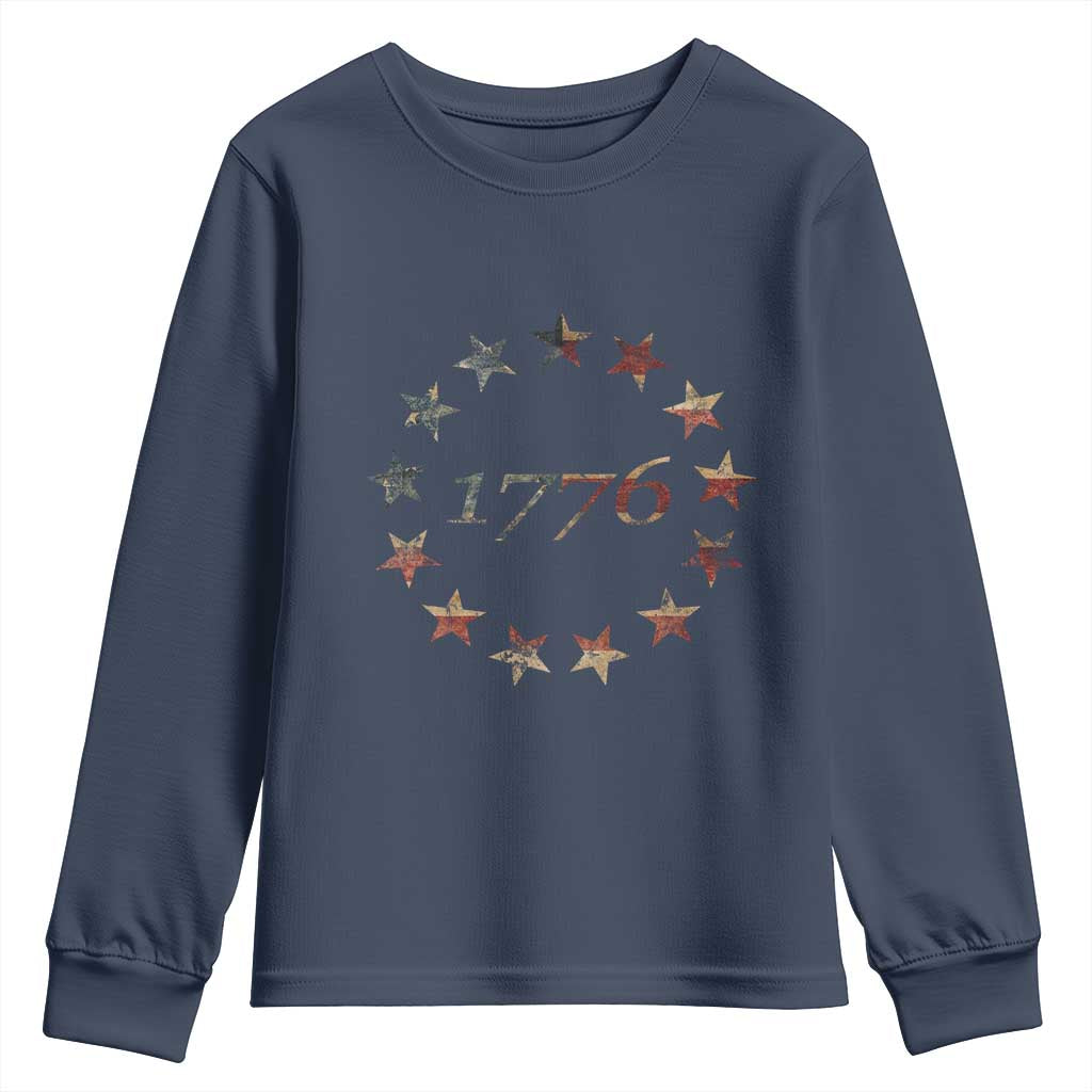 13 Star Flag Betsy Ross Distressed American Flag 1776 USA Youth Sweatshirt 4th Of July TS11 Navy Print Your Wear