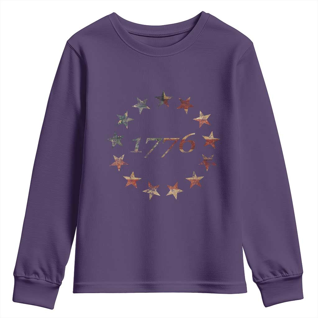 13 Star Flag Betsy Ross Distressed American Flag 1776 USA Youth Sweatshirt 4th Of July TS11 Purple Print Your Wear