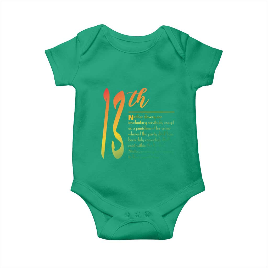 13th Amendment of U.S. Constitution Baby Onesie Juneteenth Black History TS11 Irish Green Print Your Wear