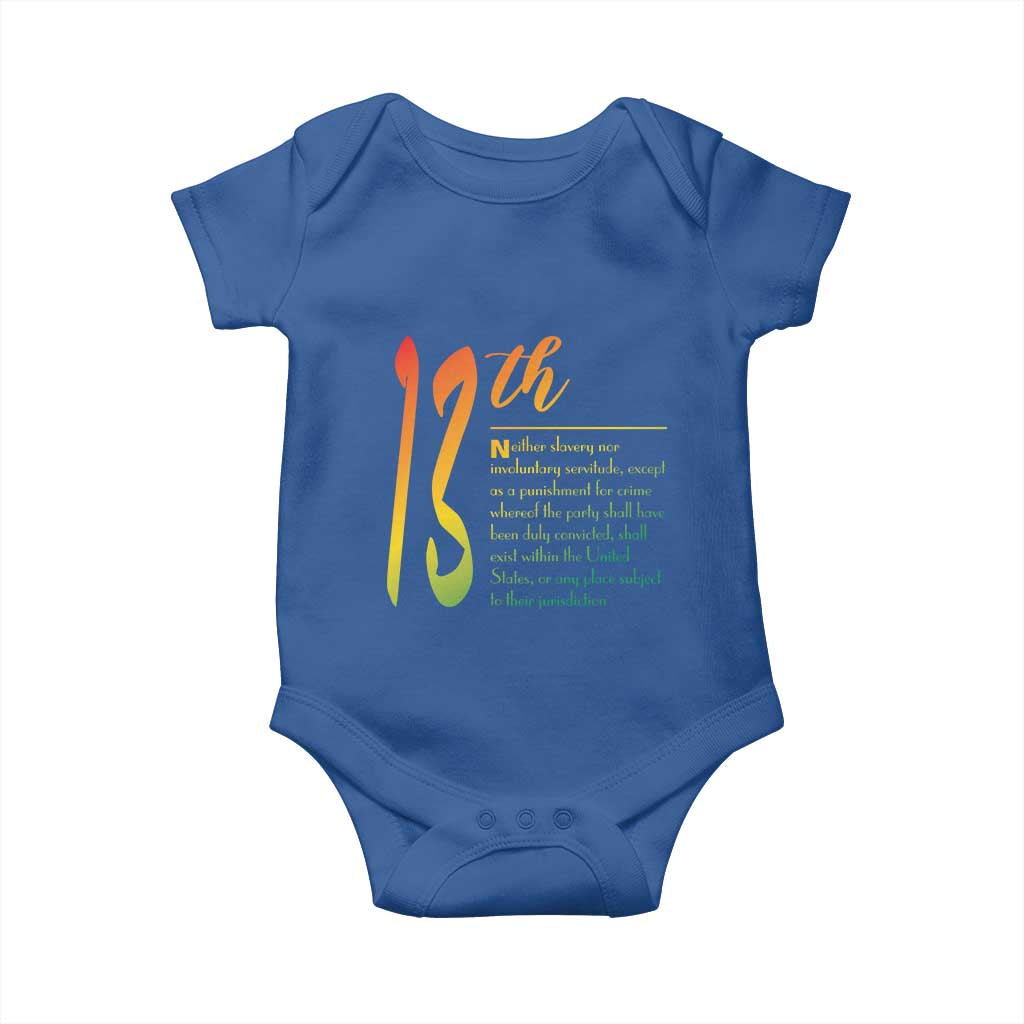 13th Amendment of U.S. Constitution Baby Onesie Juneteenth Black History TS11 Royal Blue Print Your Wear