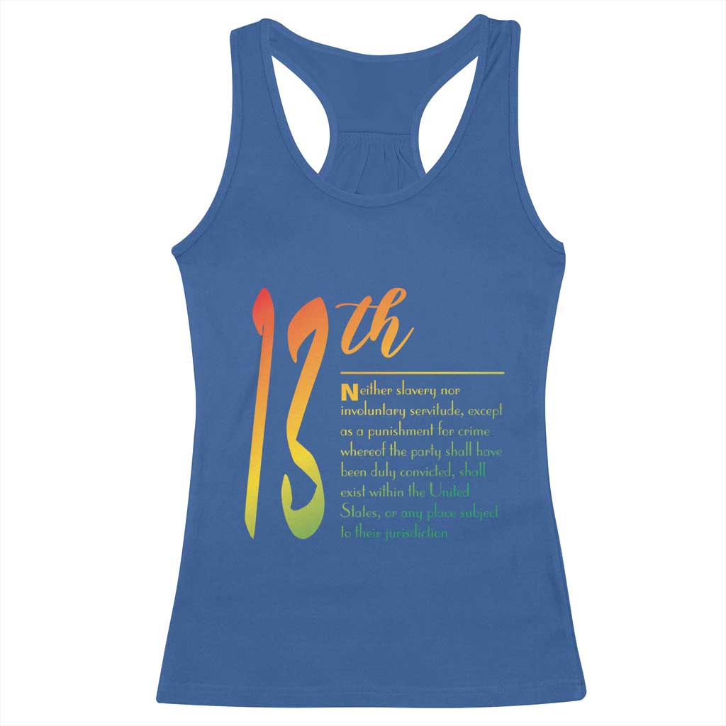 13th Amendment of U.S. Constitution Racerback Tank Top Juneteenth Black History TS11 Royal Blue Print Your Wear