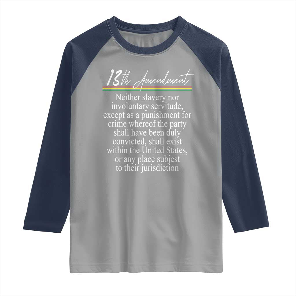 13th Amendment of U.S. Constitution Raglan Shirt Juneteenth 1865 Black History TS11 Sport Gray Navy Print Your Wear