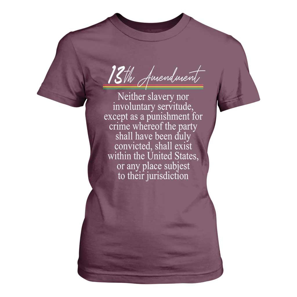 13th Amendment of U.S. Constitution T Shirt For Women Juneteenth 1865 Black History TS11 Maroon Print Your Wear