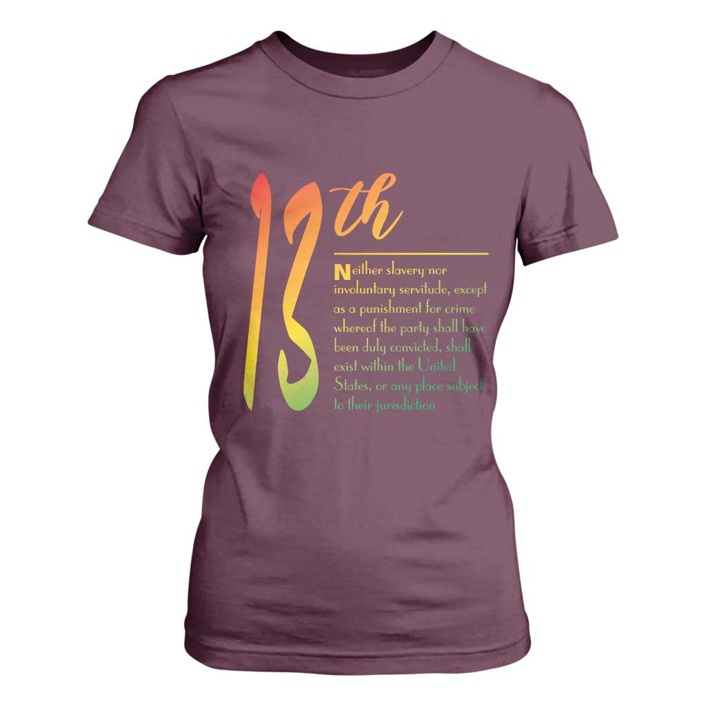 13th Amendment of U.S. Constitution T Shirt For Women Juneteenth Black History TS11 Maroon Print Your Wear