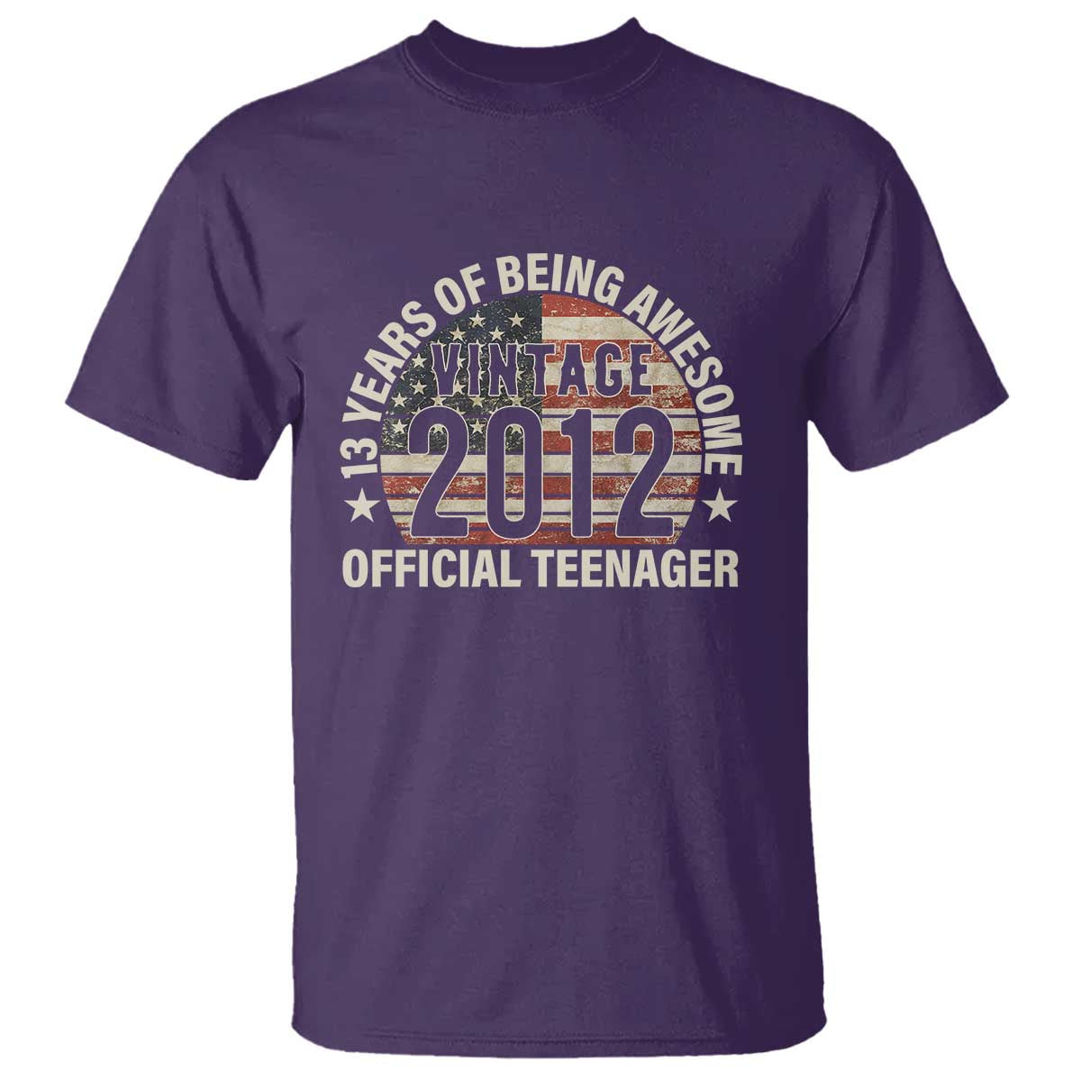13th Birthday T Shirt Vintage 2012 Official Teenager 13 Years Of Being Awesome American Flag TS11 Purple Print Your Wear