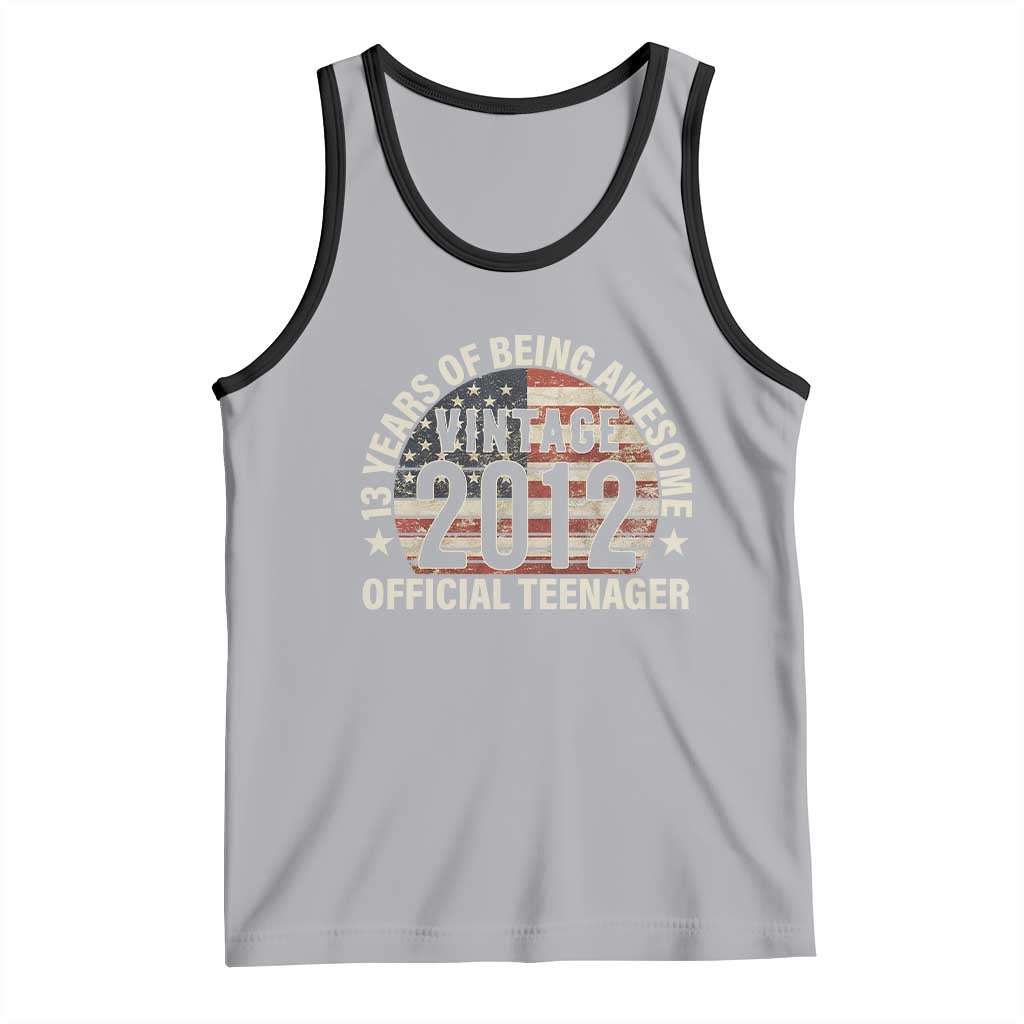 13th Birthday Tank Top Vintage 2012 Official Teenager 13 Years Of Being Awesome American Flag TS11 Athletic Heather Black Print Your Wear