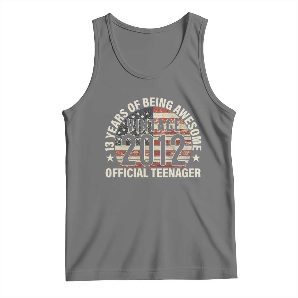 13th Birthday Tank Top Vintage 2012 Official Teenager 13 Years Of Being Awesome American Flag TS11 Black Heather Print Your Wear