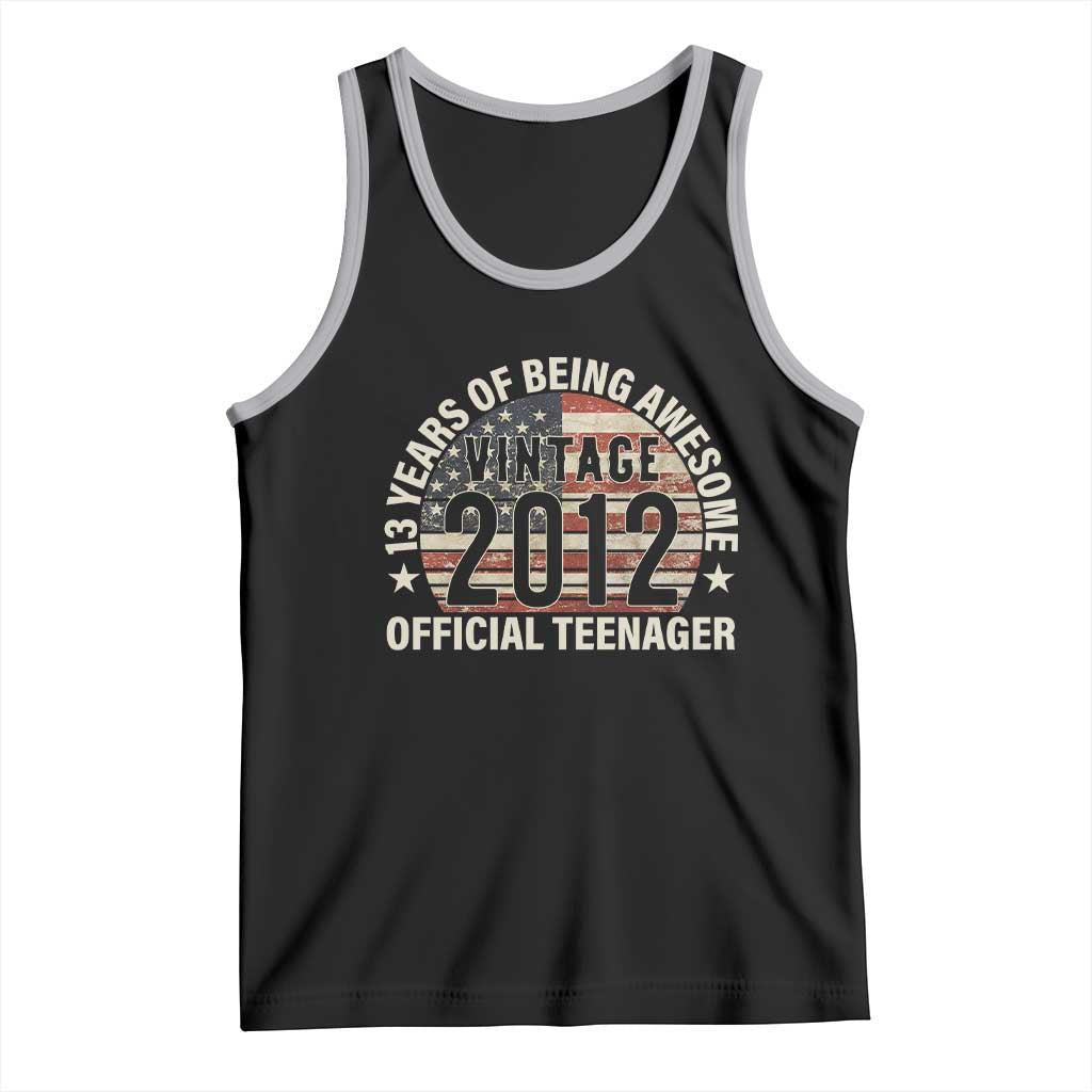 13th Birthday Tank Top Vintage 2012 Official Teenager 13 Years Of Being Awesome American Flag TS11 Black Athletic Heather Print Your Wear