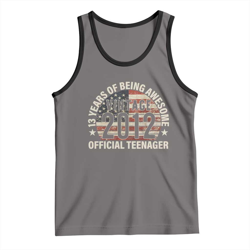 13th Birthday Tank Top Vintage 2012 Official Teenager 13 Years Of Being Awesome American Flag TS11 Deep Heather Black Print Your Wear