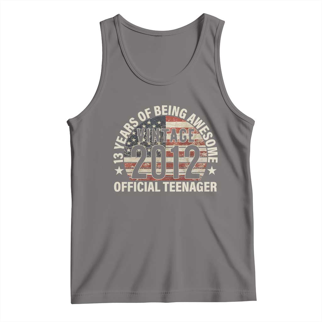 13th Birthday Tank Top Vintage 2012 Official Teenager 13 Years Of Being Awesome American Flag TS11 Deep Heather Print Your Wear