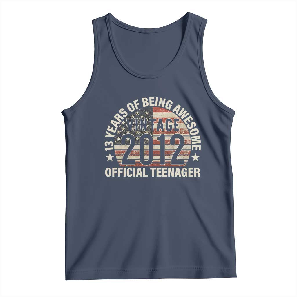 13th Birthday Tank Top Vintage 2012 Official Teenager 13 Years Of Being Awesome American Flag TS11 Navy Print Your Wear