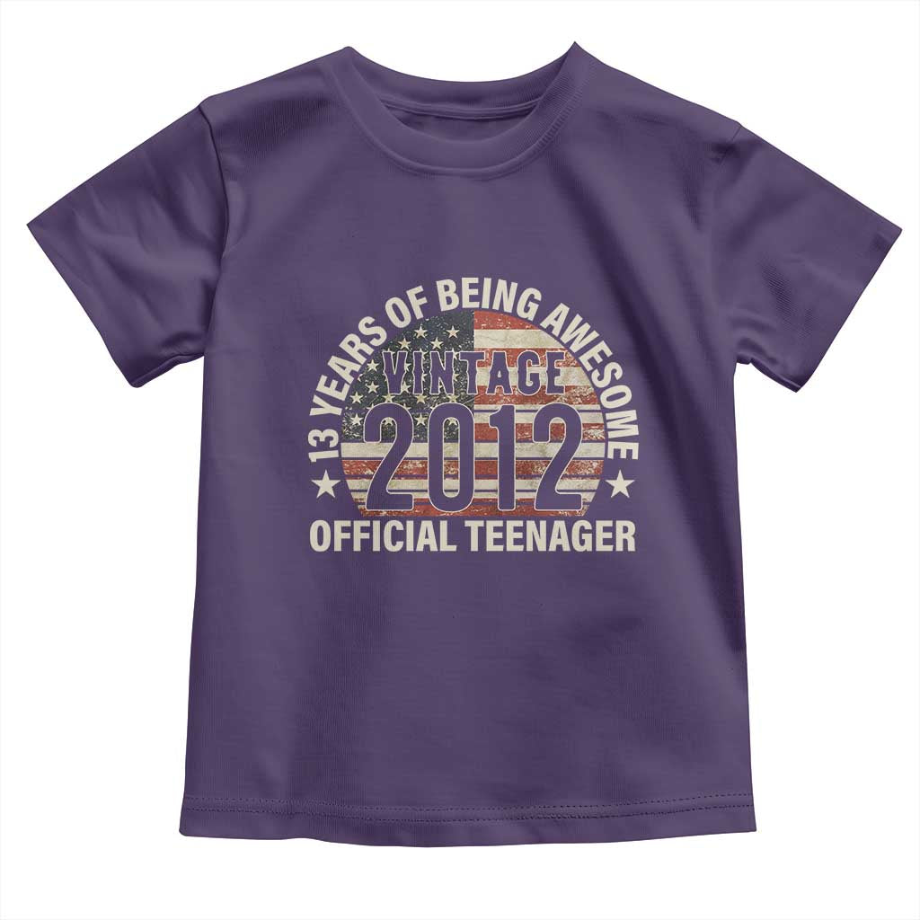 13th Birthday Toddler T Shirt Vintage 2012 Official Teenager 13 Years Of Being Awesome American Flag TS11 Purple Print Your Wear
