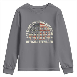 13th Birthday Youth Sweatshirt Vintage 2012 Official Teenager 13 Years Of Being Awesome American Flag TS11 Charcoal Print Your Wear