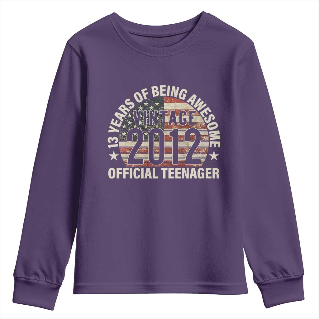 13th Birthday Youth Sweatshirt Vintage 2012 Official Teenager 13 Years Of Being Awesome American Flag TS11 Purple Print Your Wear