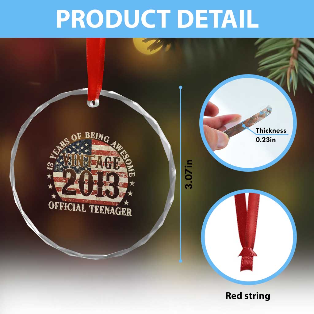 13th Birthday 2026 Crystal Glass Ornament Vintage 2013 Official Teenager 13 Years Of Being Awesome TS11 Print Your Wear