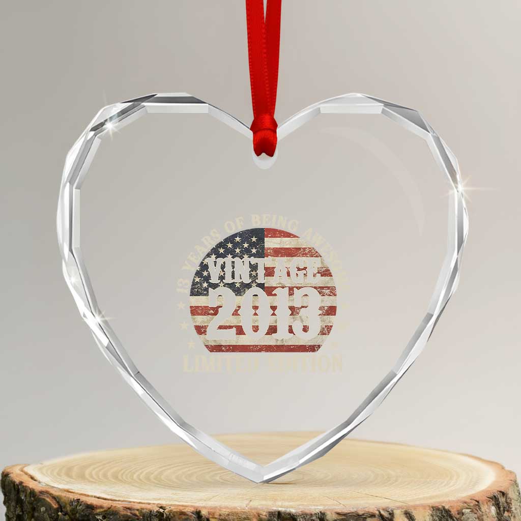 13th Birthday 2026 Heart Crystal Glass Ornament Vintage 2013 Limited Edition 13 Years Of Being Awesome TS11 Transparent Glass 3'' Heart Print Your Wear