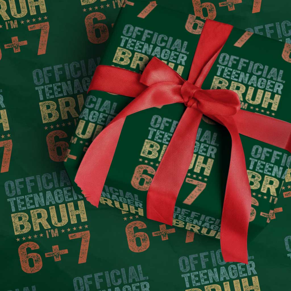 13th Birthday 67 Meme Wrapping Paper Roll Official Teenager Bruh I Am Six Seven Retro 13 Years Old TS11 Green Print Your Wear