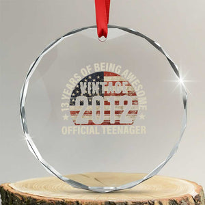 13th Birthday Crystal Glass Ornament Vintage 2012 Official Teenager 13 Years Of Being Awesome American Flag - Print Your Wear