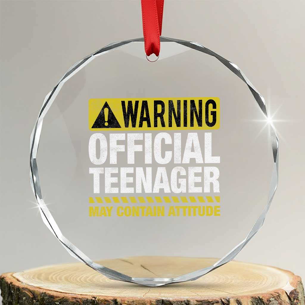 13th Birthday Crystal Glass Ornament Warning Official Teenager May Contain Attitude Funny 13 Years Old TS11 Transparent Glass 3'' Circle Print Your Wear