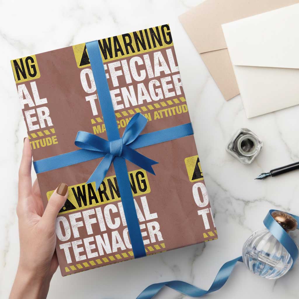 13th Birthday Wrapping Paper Roll Warning Official Teenager May Contain Attitude Funny 13 Years Old TS11 Mocha Print Your Wear
