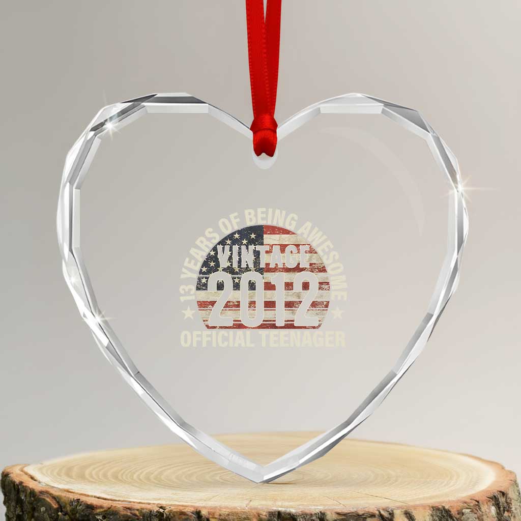 13th Birthday Heart Crystal Glass Ornament Vintage 2012 Official Teenager 13 Years Of Being Awesome American Flag - Print Your Wear