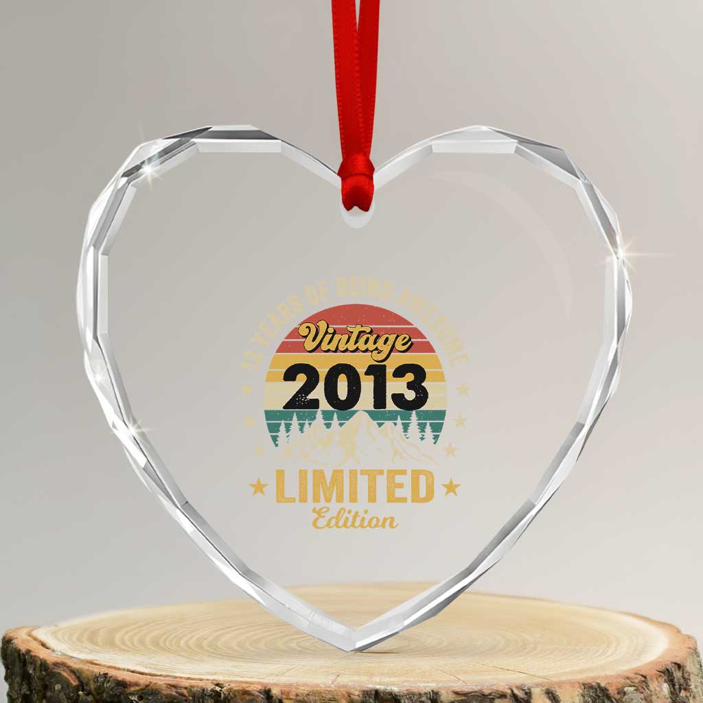 13th Birthday Heart Crystal Glass Ornament Vintage 2013 Limited Edition Retro 13 Years Of Being Awesome Mountain TS11 Transparent Glass 3'' Heart Print Your Wear