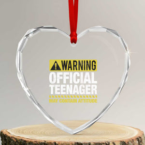 13th Birthday Heart Crystal Glass Ornament Warning Official Teenager May Contain Attitude Funny 13 Years Old TS11 Transparent Glass 3'' Heart Print Your Wear