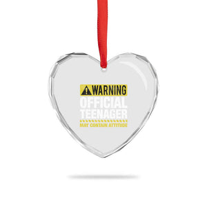 13th Birthday Heart Crystal Glass Ornament Warning Official Teenager May Contain Attitude Funny 13 Years Old TS11 Print Your Wear