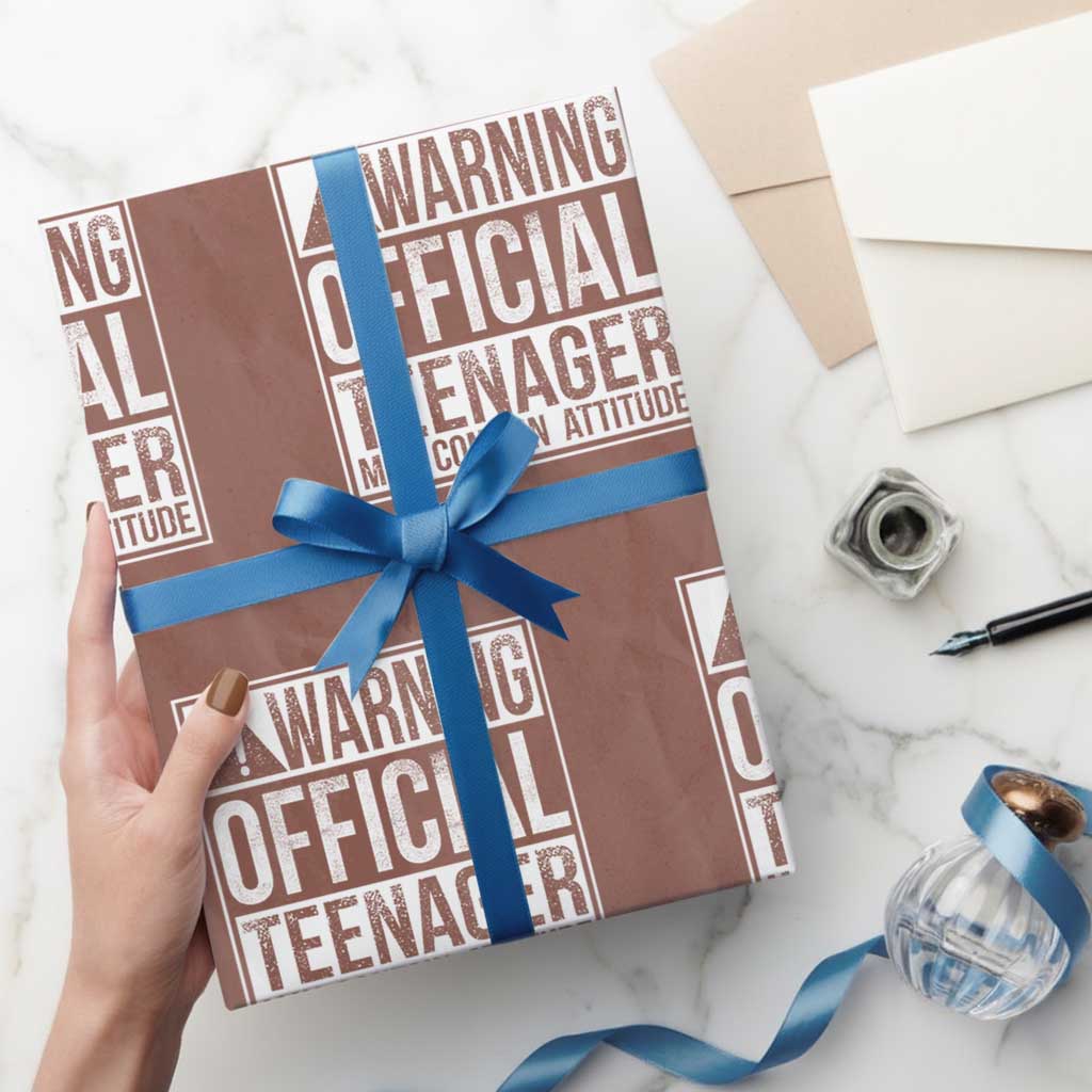 13th Birthday Wrapping Paper Roll Warning Official Teenager Boy 13yr TS10 Mocha Print Your Wear