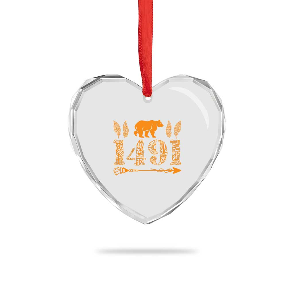 1491 Indigenous Peoples Day Heart Crystal Glass Ornament Proud Native American Pride