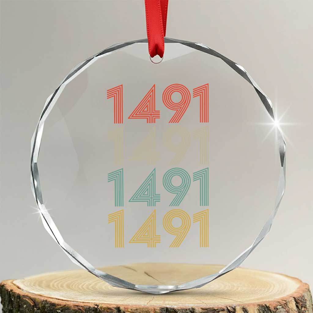 1491 Vintage Retro Striped Multicolor Number Graphic Crystal Glass Ornament TS12 Transparent Glass 3'' Circle Print Your Wear