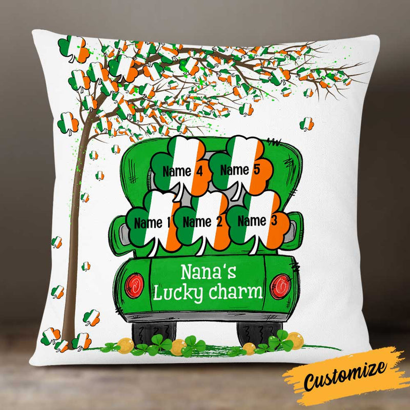 Personalized St Patricks Day Grandma Lucky Charm Pillow Cover CTM One Size Custom - Printyourwear