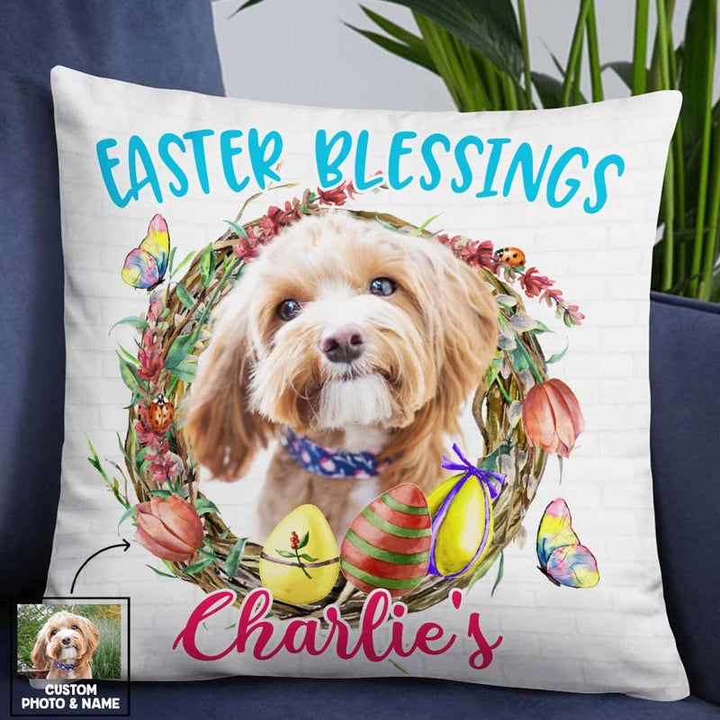 Personalized Photo Easter Easter Dog Photo Pillow Cover Wreath Vibes CTM00 One Size Custom - Printyourwear