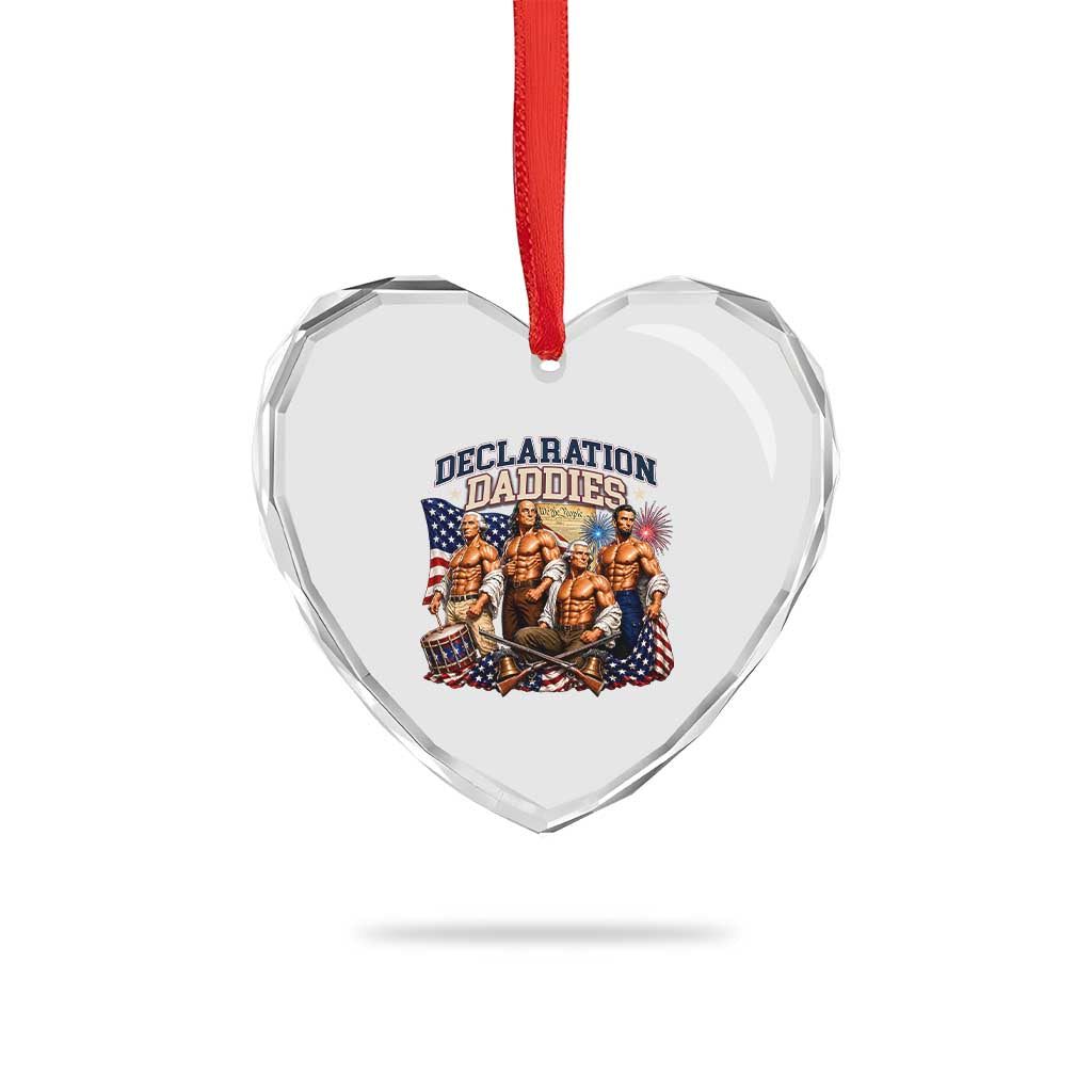 1776 America Declaration Daddies Patriotic Heart Crystal Glass Ornament Funny Buff Founding Fathers Muscular Patriots