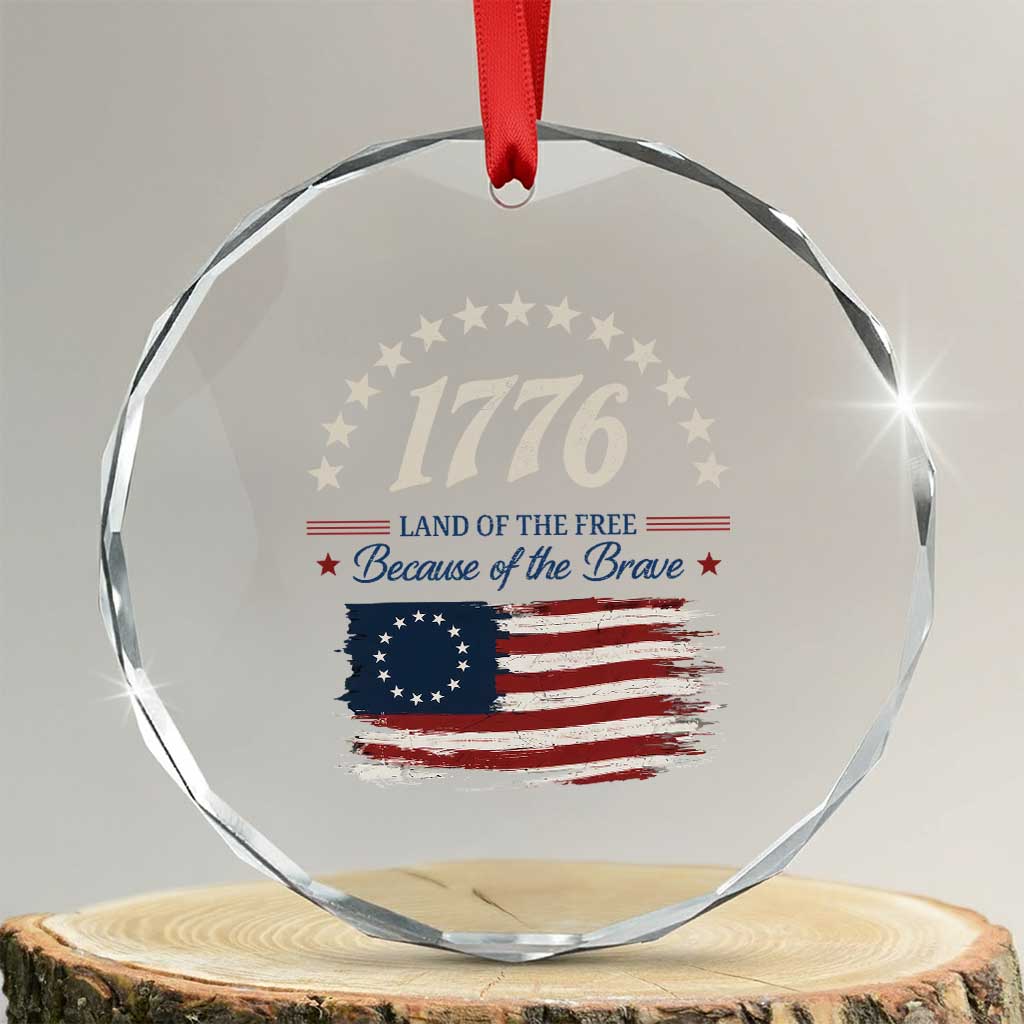 1776 Land of the Free Distressed Arch Graphic Crystal Glass Ornament Vintage Betsy Ross American Flag Stars Retro Patriotic