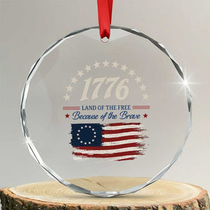 1776 Land of the Free Distressed Arch Graphic Crystal Glass Ornament Vintage Betsy Ross American Flag Stars Retro Patriotic