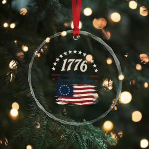 1776 Land of the Free Distressed Arch Graphic Crystal Glass Ornament Vintage Betsy Ross American Flag Stars Retro Patriotic