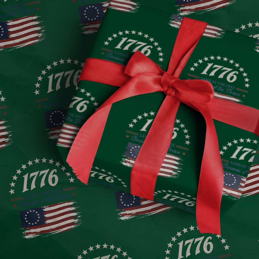 1776 Land of the Free Distressed Arch Graphic Wrapping Paper Roll Vintage Betsy Ross American Flag Stars Retro Patriotic TS02 Green Print Your Wear