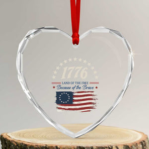 1776 Land of the Free Distressed Arch Graphic Heart Crystal Glass Ornament Vintage Betsy Ross American Flag Stars Retro Patriotic
