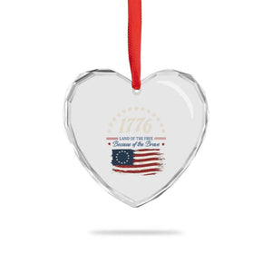 1776 Land of the Free Distressed Arch Graphic Heart Crystal Glass Ornament Vintage Betsy Ross American Flag Stars Retro Patriotic
