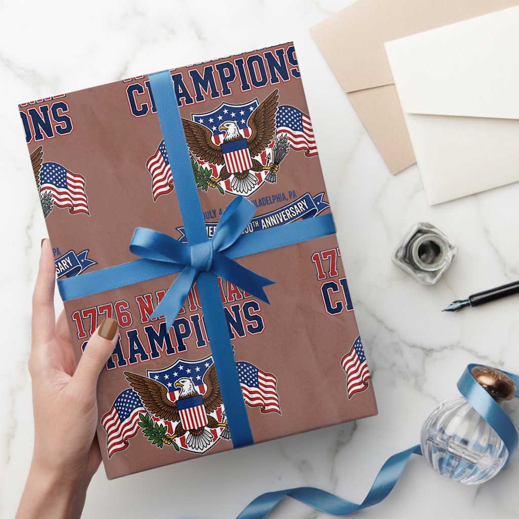 1776 National Champions 250th Anniversary USA Wrapping Paper Roll Land Of The Free Home Of The Brave
