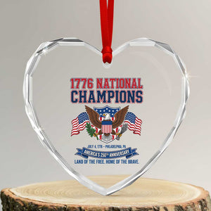1776 National Champions 250th Anniversary USA Heart Crystal Glass Ornament Land Of The Free Home Of The Brave