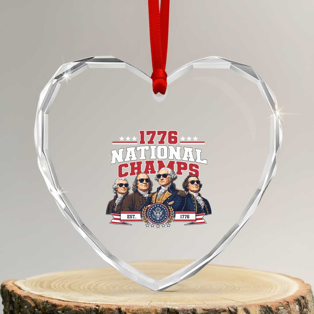 1776 National Champs Est 1776 Vintage Seal Heart Crystal Glass Ornament Funny Cool Sunglasses Presidents and Founding Fathers Sports Style Patriotic TS02 Transparent Glass 3'' Heart Print Your Wear