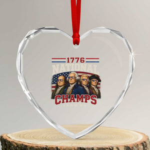 1776 National Champs Founding Father Heart Crystal Glass Ornament Funny 4th of July Patriotic
