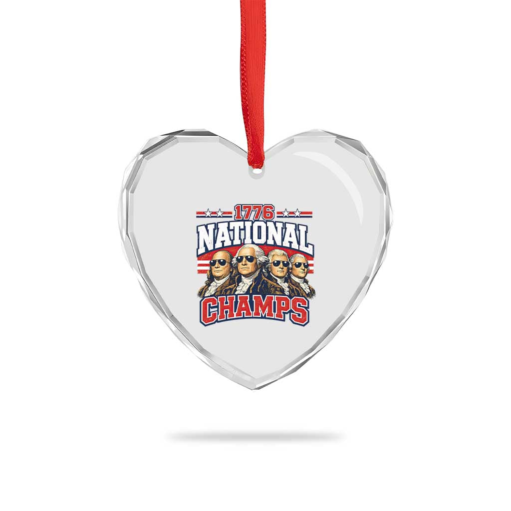 1776 National Champs Founding Fathers Graphic Heart Crystal Glass Ornament Funny George Washington and Presidents Sunglasses Sports Style Patriotic