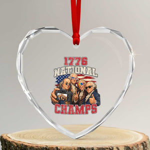 1776 National Champs Funny Founding Fathers Selfie Graphic Heart Crystal Glass Ornament George Washington and Ben Franklin Cool Sunglasses Patriotic