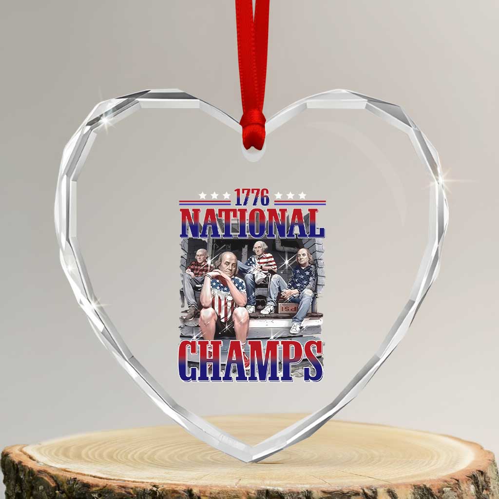 1776 National Champs Heart Crystal Glass Ornament Funny Founding Father USA 250th Anniversary